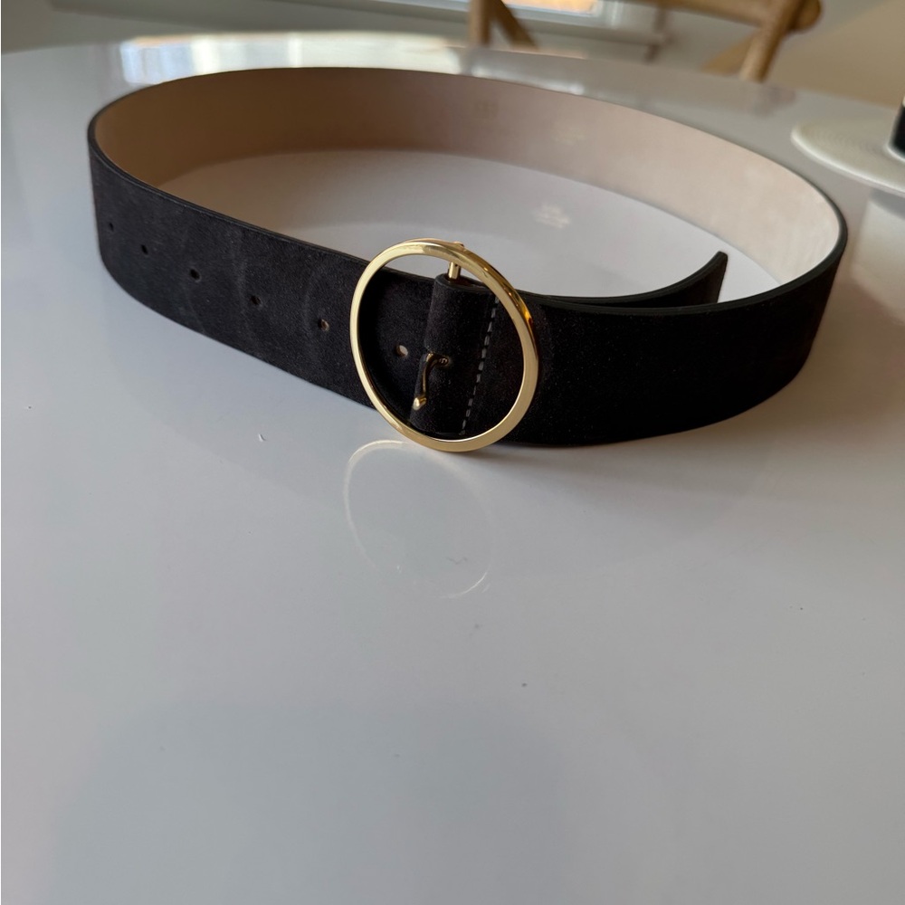 B-Low the Belt grey  Suede with Gold Circle Buckle